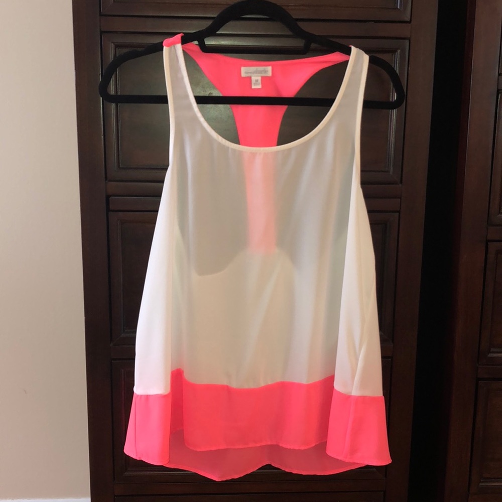 White & Neon Pink tank